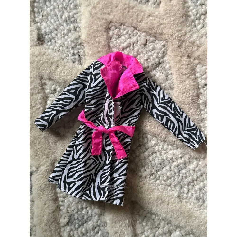 Genuine Barbie Zebra Print Trench Coat Pink Belt Doll Clothes Fashion Outfit